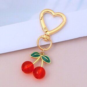 New! Popular!! Hot! Gorgeous sparkle Large Red & Gold Cherries bag charm clip